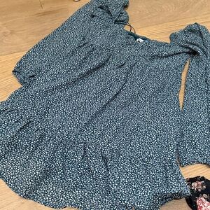 Abercrombie green floral square sweetheart neck long sleeve dress NWT XXSP